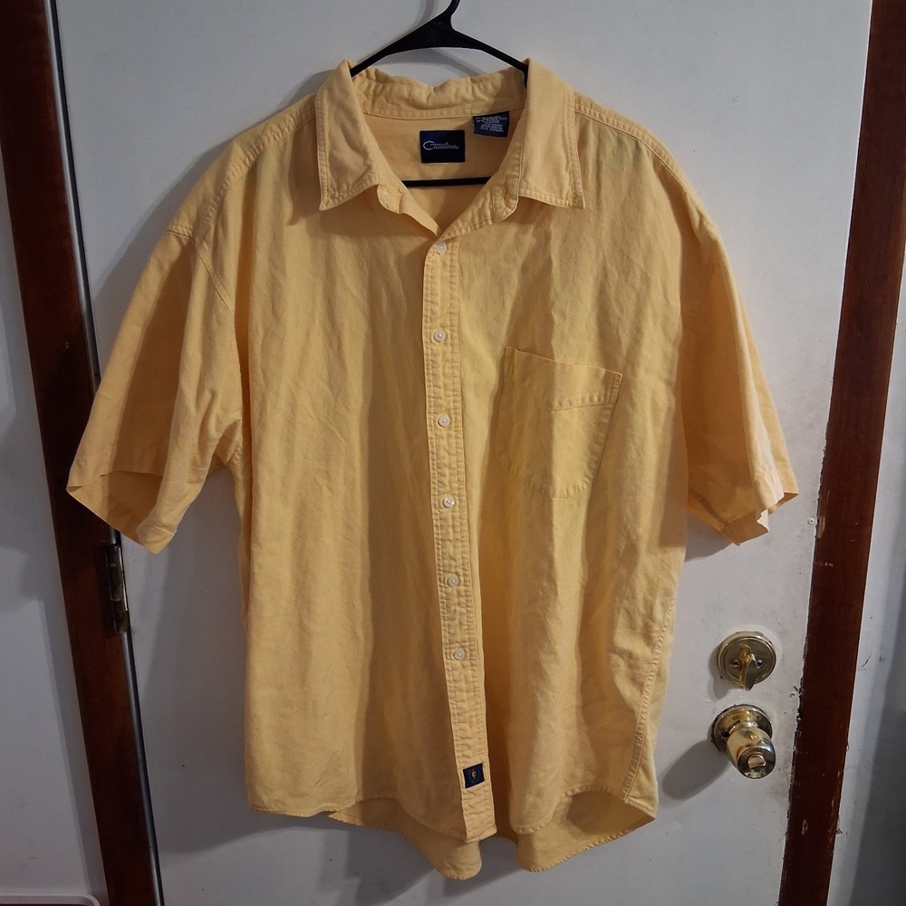 Catalina Mens 100% Cotton Yellow Button Down Shirt Spring Summer XXL 2X EUC